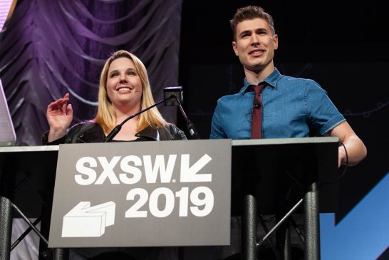Lindsey Jones and Alex Corea - Hosts of the SXSW Gaming Awards, Austin, TX 3/16/2019. © 2019 Michael Mullinex